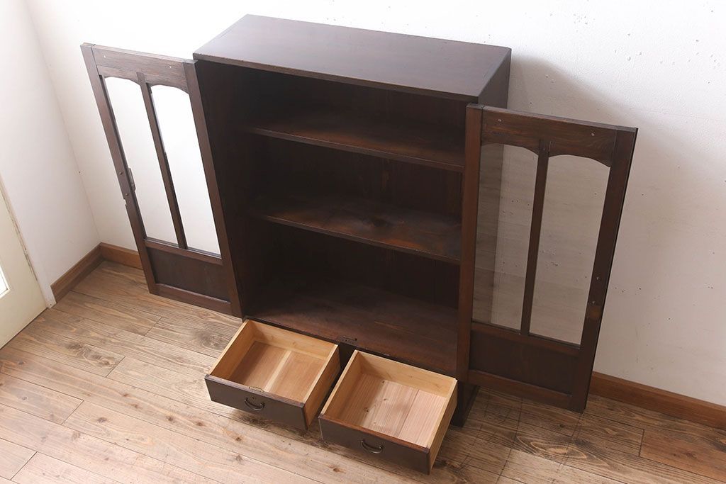 アンティーク家具　和製アンティーク　古い檜材の上品なブックケース(本棚)