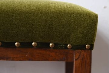 レトロ家具　古い欅材製のレトロなクッション座面角スツール