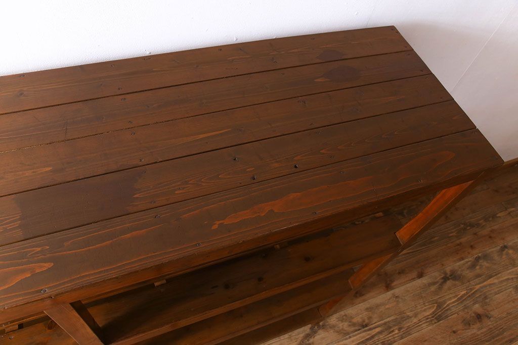 アンティーク家具　特大サイズ　古い木製の和製アンティーク飾り棚(2)