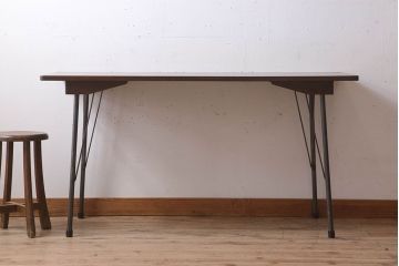 アンティーク家具　天板ナラ古材　アンティーク　シンプルな鉄脚テーブル(2)