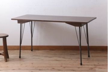 アンティーク家具　天板ナラ古材　アンティーク　シンプルな鉄脚テーブル(2)
