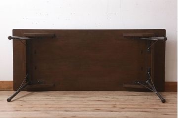 アンティーク家具　天板ナラ古材　アンティーク　シンプルな鉄脚テーブル(2)