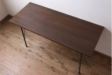 アンティーク家具　天板ナラ古材　アンティーク　シンプルな鉄脚テーブル(2)