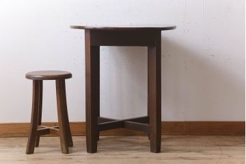 アンティーク家具　総欅材　天板一枚板　古い木製のラウンドテーブル