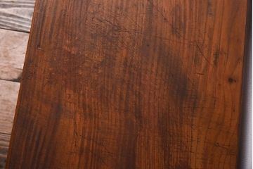 アンティーク家具　 天板一枚板　檜材　シンプルな鉄脚ベンチ(3)