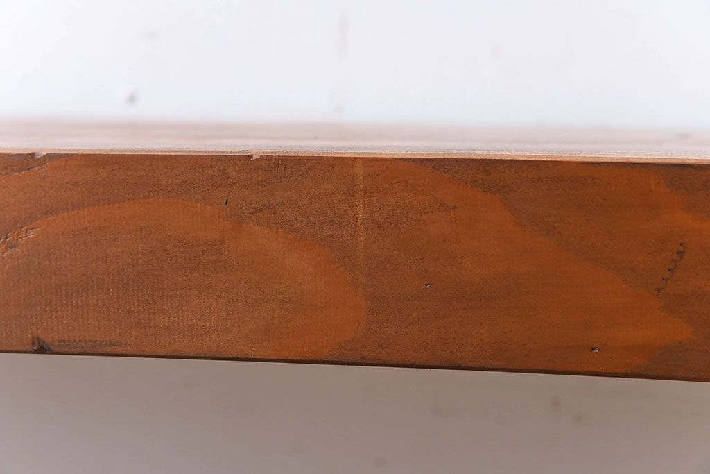 アンティーク家具　 天板一枚板　檜材　シンプルな鉄脚ベンチ(3)