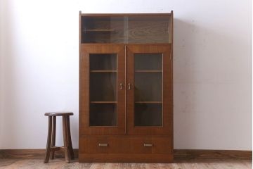 レトロ家具　昭和レトロ　シンプルデザインの古いナラ材製本箱(ブックケース)
