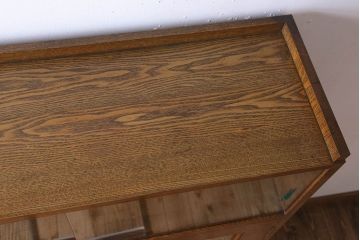 レトロ家具　昭和レトロ　シンプルデザインの古いナラ材製本箱(ブックケース)