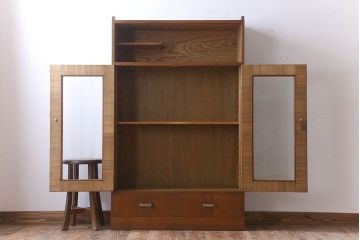 レトロ家具　昭和レトロ　シンプルデザインの古いナラ材製本箱(ブックケース)