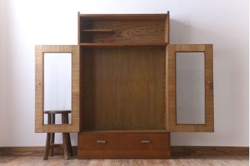 レトロ家具　昭和レトロ　シンプルデザインの古いナラ材製本箱(ブックケース)