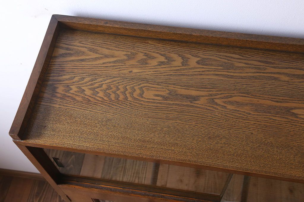 レトロ家具　昭和レトロ　シンプルデザインの古いナラ材製本箱(ブックケース)