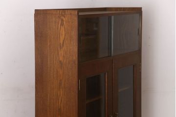 レトロ家具　昭和レトロ　シンプルデザインの古いナラ材製本箱(ブックケース)