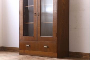 レトロ家具　昭和レトロ　シンプルデザインの古いナラ材製本箱(ブックケース)