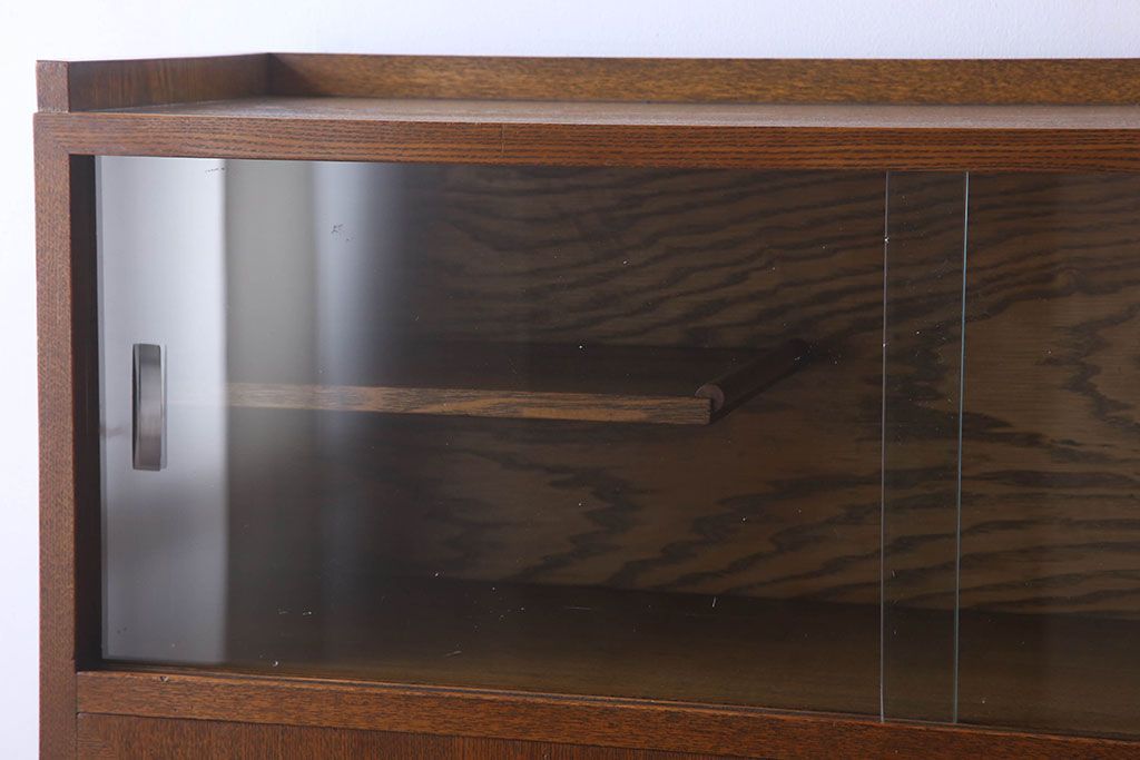 レトロ家具　昭和レトロ　シンプルデザインの古いナラ材製本箱(ブックケース)