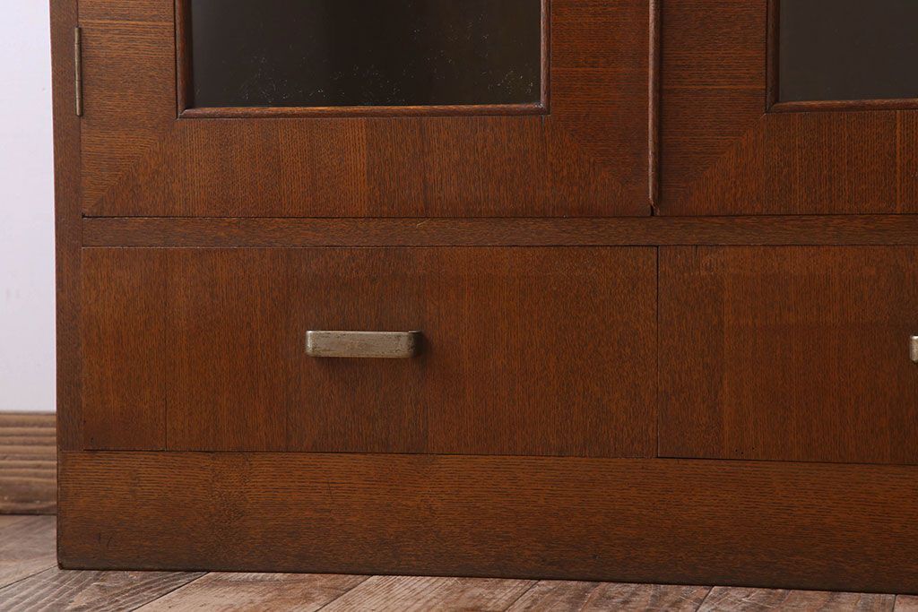 レトロ家具　昭和レトロ　シンプルデザインの古いナラ材製本箱(ブックケース)