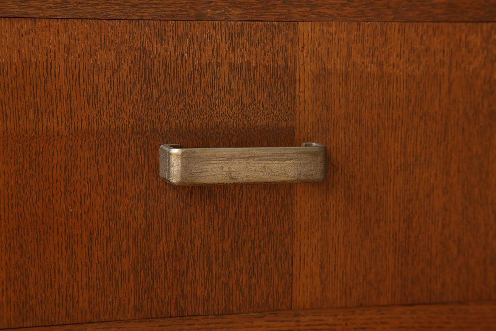 レトロ家具　昭和レトロ　シンプルデザインの古いナラ材製本箱(ブックケース)