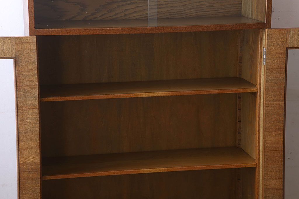 レトロ家具　昭和レトロ　シンプルデザインの古いナラ材製本箱(ブックケース)