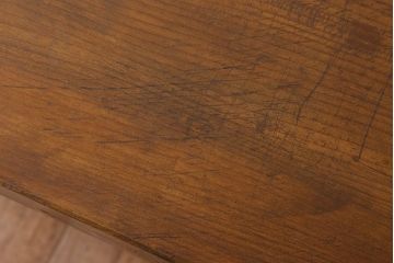 アンティーク家具　天板一枚板　檜材　シンプルな鉄脚ベンチ(1)