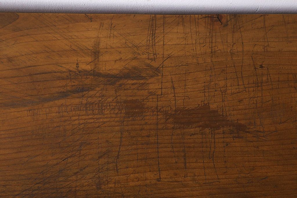 アンティーク家具　天板一枚板　檜材　シンプルな鉄脚ベンチ(1)