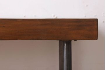 アンティーク家具　天板一枚板　檜材　シンプルな鉄脚ベンチ(1)