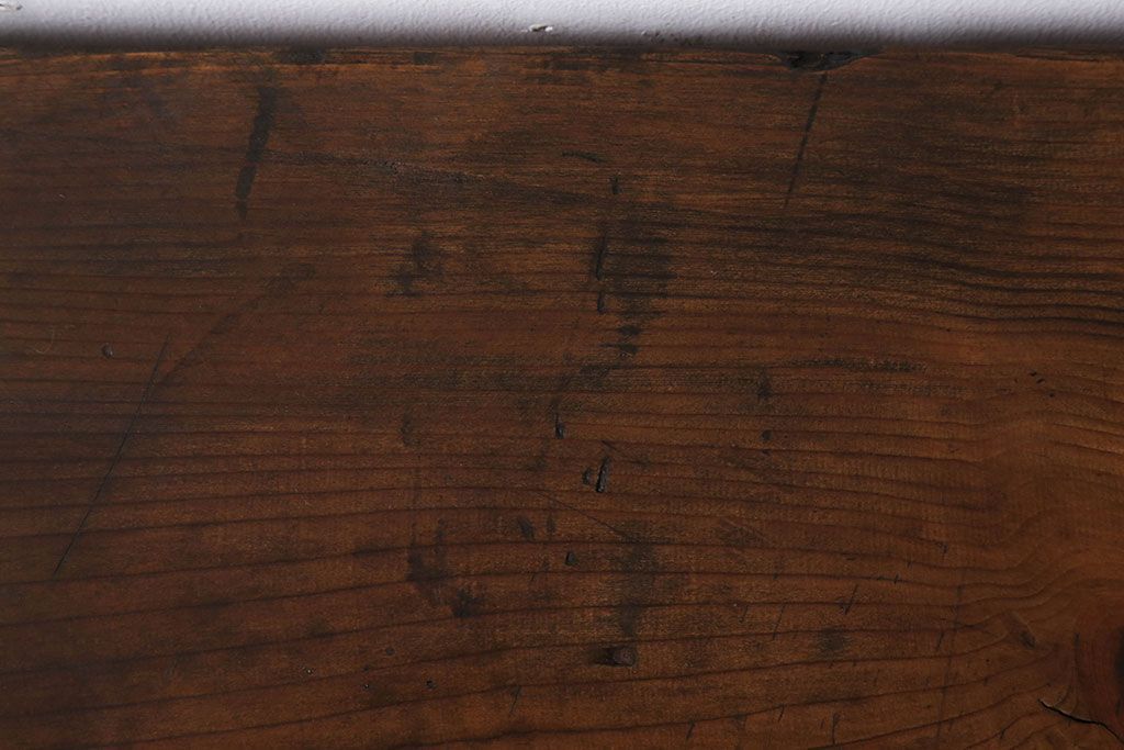 アンティーク家具　天板一枚板　檜材　シンプルな鉄脚ベンチ(2)