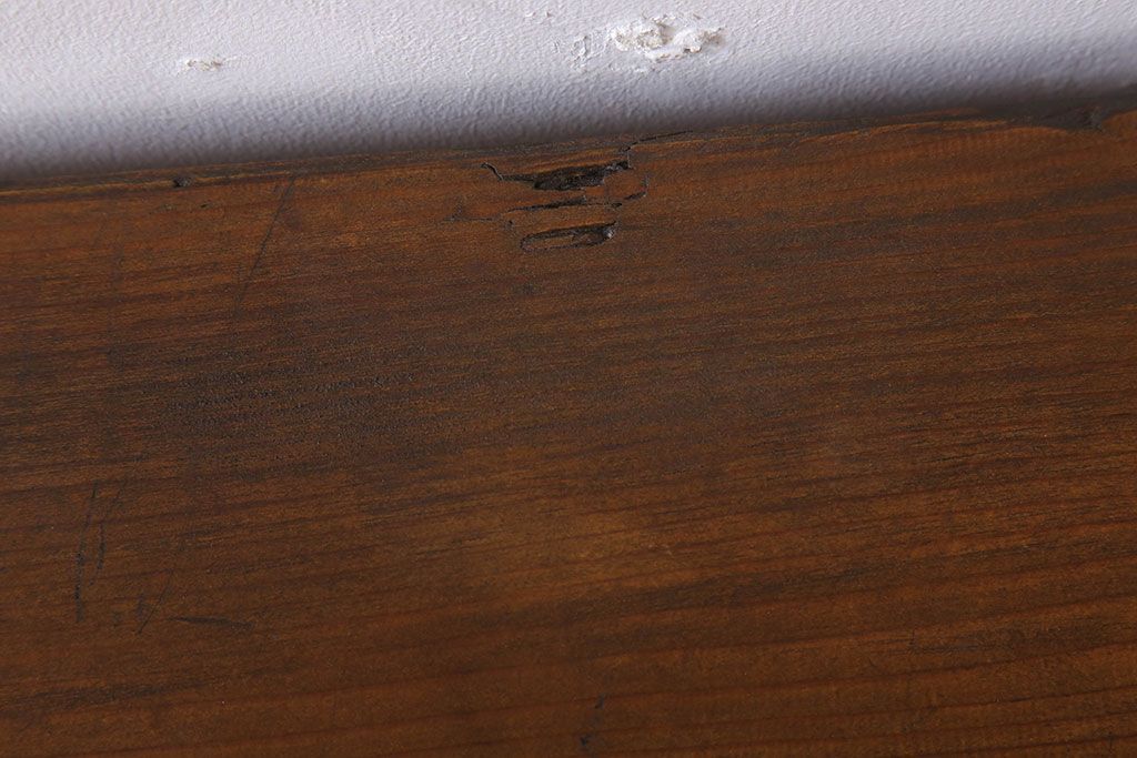 アンティーク家具　天板一枚板　檜材　シンプルな鉄脚ベンチ(2)