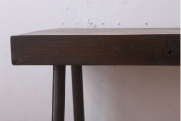 アンティーク家具　天板一枚板　檜材　シンプルな鉄脚ベンチ(2)