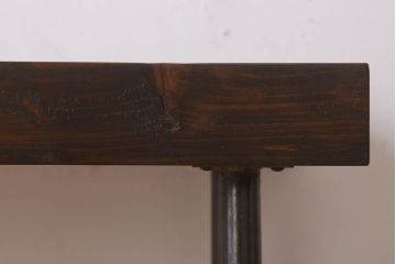 アンティーク家具　天板一枚板　檜材　シンプルな鉄脚ベンチ(2)