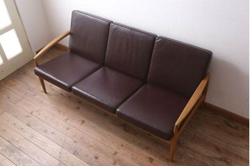 中古　宮崎椅子製作所　ペーパーナイフソファ　3人掛けソファ(長椅子)