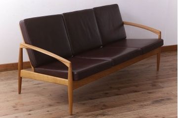 中古　宮崎椅子製作所　ペーパーナイフソファ　3人掛けソファ(長椅子)