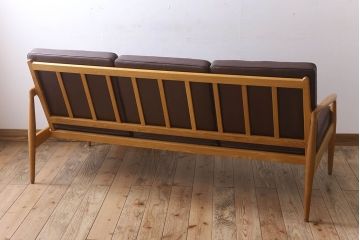 中古　宮崎椅子製作所　ペーパーナイフソファ　3人掛けソファ(長椅子)