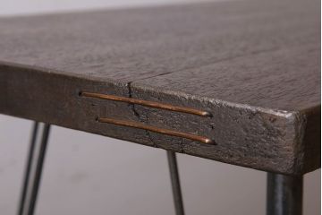 アンティーク家具　天板一枚板　ラワン材　シンプルな鉄脚テーブル(2)