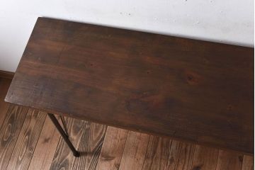 アンティーク家具　古い天板一枚板の鉄脚テーブル