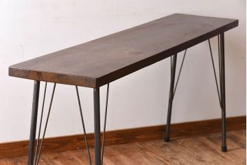 アンティーク家具　古い天板一枚板の鉄脚テーブル