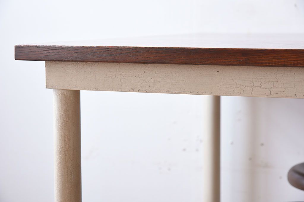 ラフジュ工房オリジナル　アイアンフレームの4脚格納スツール付き作業台(テーブル・机)