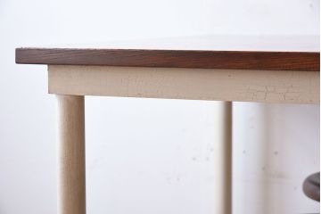 ラフジュ工房オリジナル　アイアンフレームの4脚格納スツール付き作業台(テーブル・机)