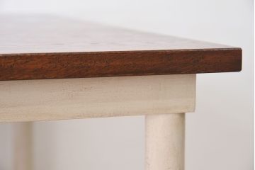 ラフジュ工房オリジナル　アイアンフレームの4脚格納スツール付き作業台(テーブル・机)