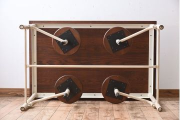 ラフジュ工房オリジナル　アイアンフレームの4脚格納スツール付き作業台(テーブル・机)