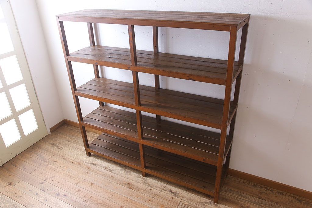 アンティーク家具　特大サイズ　古い木製の和製アンティーク飾り棚(3)