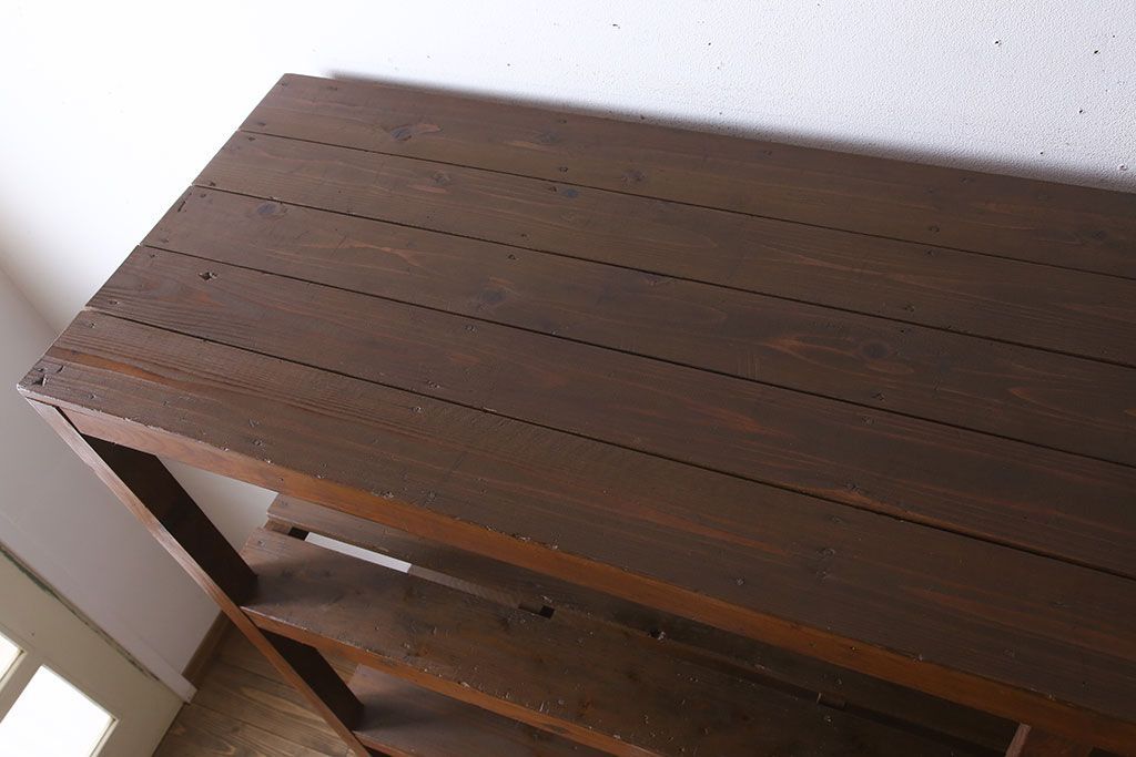 アンティーク家具　特大サイズ　古い木製の和製アンティーク飾り棚(3)