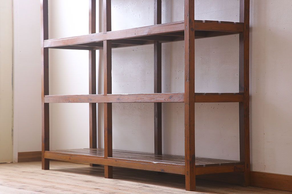 アンティーク家具　特大サイズ　古い木製の和製アンティーク飾り棚(3)