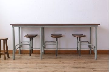 ラフジュ工房オリジナル 6脚格納スツール付きテーブル