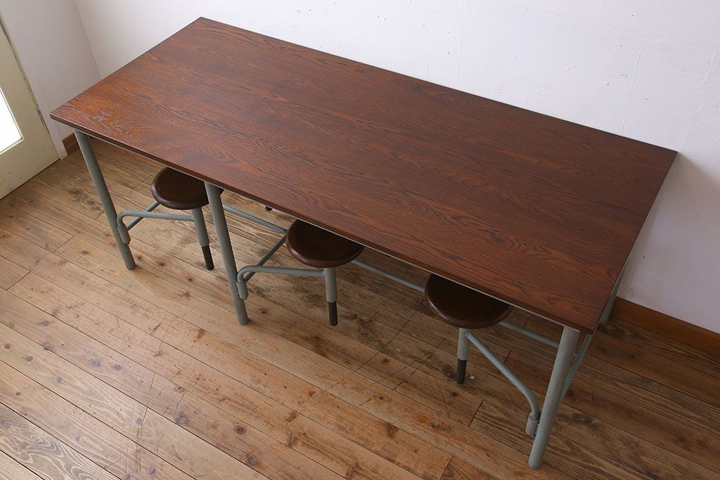 ラフジュ工房オリジナル 6脚格納スツール付きテーブル