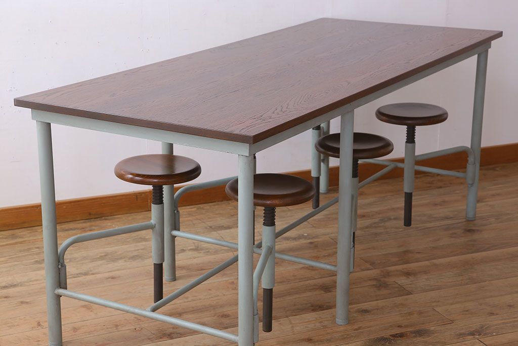 ラフジュ工房オリジナル 6脚格納スツール付きテーブル
