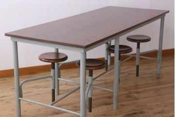 ラフジュ工房オリジナル 6脚格納スツール付きテーブル