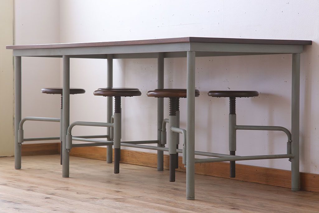 ラフジュ工房オリジナル 6脚格納スツール付きテーブル