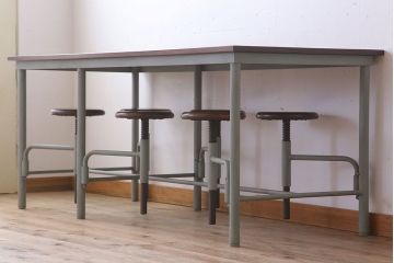 ラフジュ工房オリジナル 6脚格納スツール付きテーブル