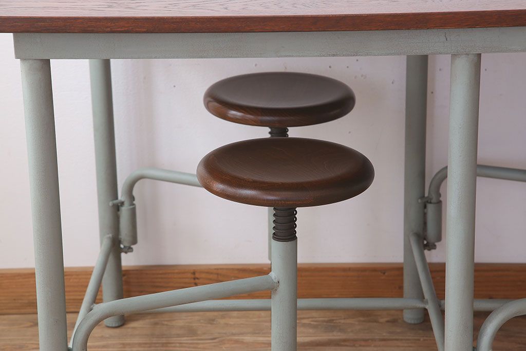 ラフジュ工房オリジナル 6脚格納スツール付きテーブル