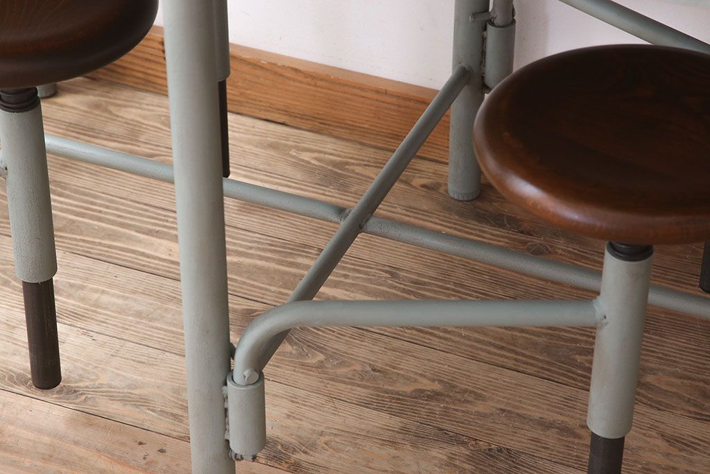 ラフジュ工房オリジナル 6脚格納スツール付きテーブル