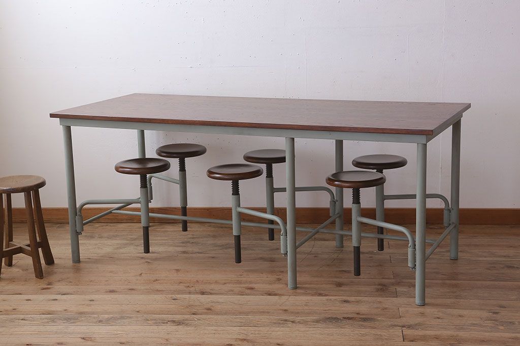 ラフジュ工房オリジナル 6脚格納スツール付きテーブル